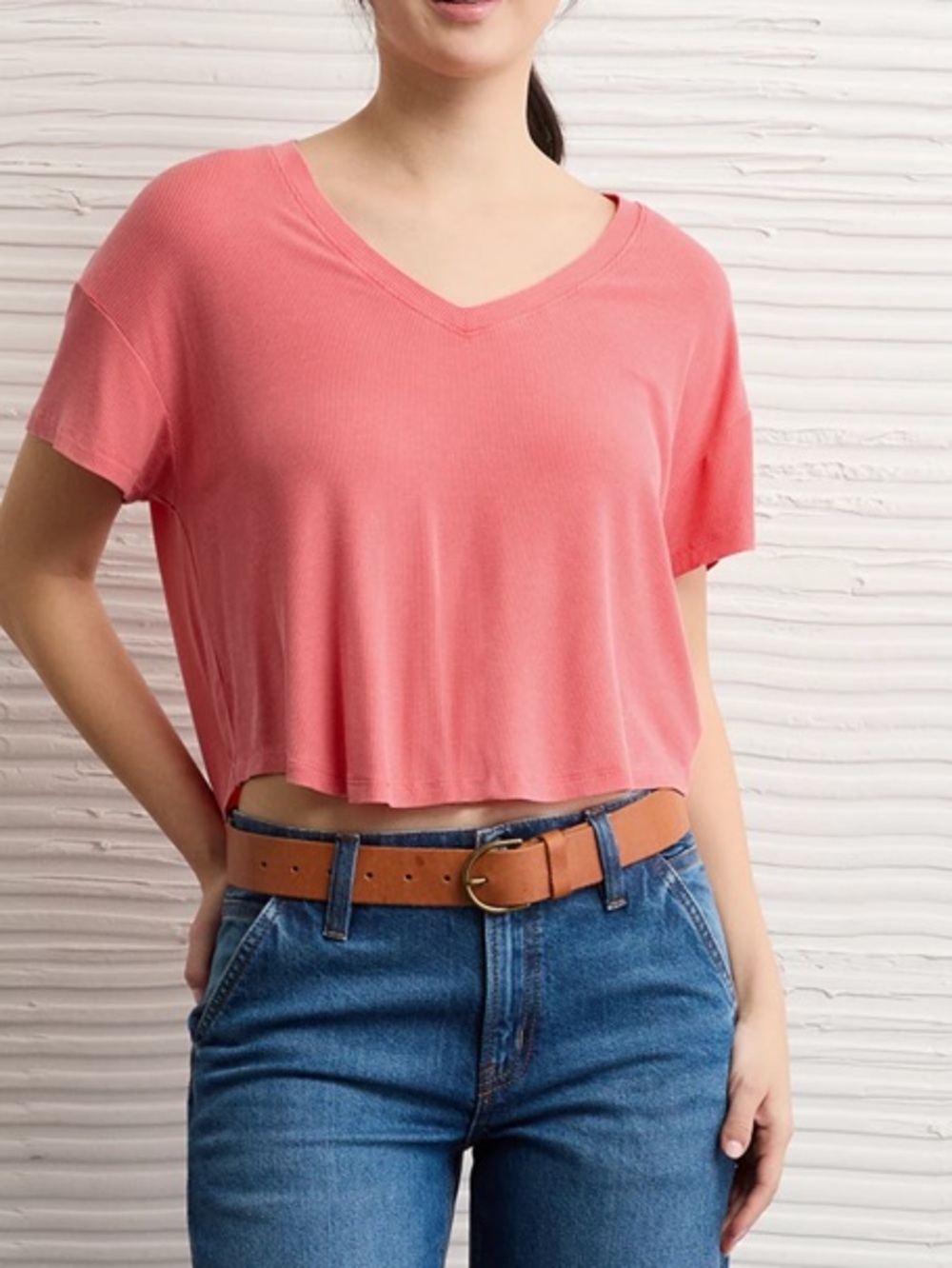 AE soft and sexy ribbed V neck top